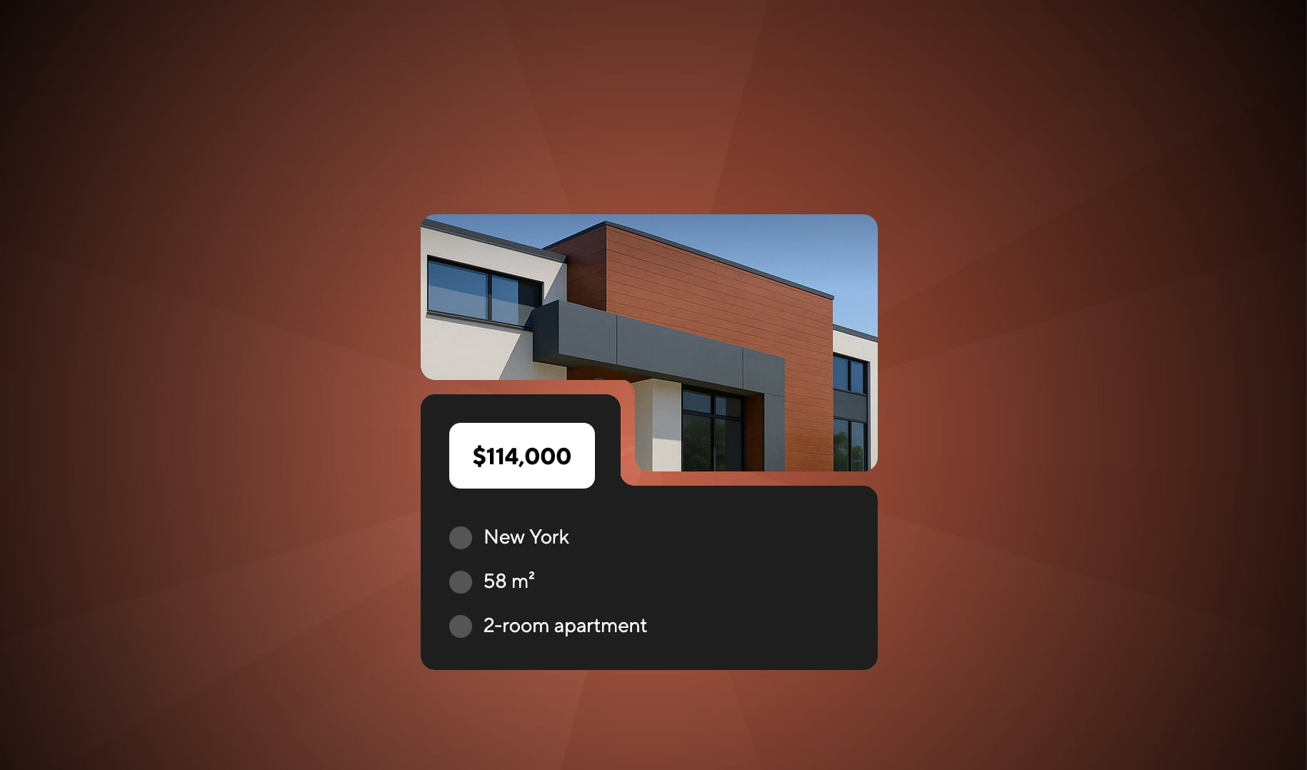 Complex two-block card with concave corners